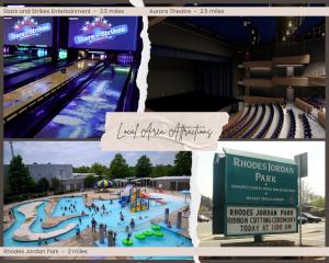 un collage de photos d'une piscine dans l'établissement Sleeps 10 Pet-friendly 4br Near Hospital, à Lawrenceville