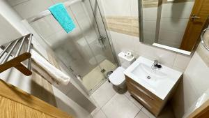 Un baño con ducha, inodoro y lavabo. en Buena Vista, en Arinaga 15 fotos más