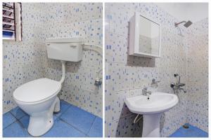 twee foto's van een badkamer met toilet en wastafel bij Super COLLECTION O SIXMILE GUWAHATI FORMERLY HOTEL GANGOTRI in Guwahati