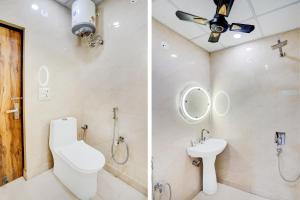 two pictures of a bathroom with a toilet and a sink at Super Collection O Karkardooma Court Metro Station Formerly Hotel Lotus in New Delhi