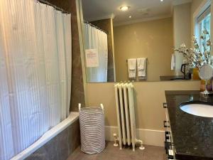 a bathroom with a shower and a sink and a mirror at Vancouver West Shaughnessy Maison in Vancouver