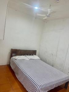 a bed in a room with a ceiling fan at Cherry Traveller Inn in San Jose de Buenavista