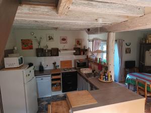 a kitchen with a white refrigerator and a microwave at Charmant gîte en Normandie avec jardin et activités à sensations - FR-1-410-300 in Arçonnay +13 photos