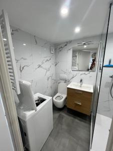 a bathroom with a toilet and a sink at 18 m studio in Orelle 73140 in Orelle