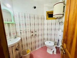 a bathroom with a toilet and a sink at Airship Manali - A Mountain View Hotel in Manāli