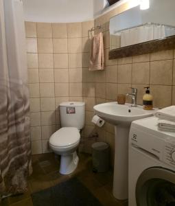 a small bathroom with a toilet and a sink at Emily's House in Kissamos