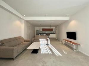 トビリシにあるConcept 1416 apart hotelのソファとテレビのあるリビングルーム