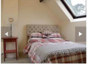 a bedroom with a bed and a skylight at Burwarton cottage in Burwarton