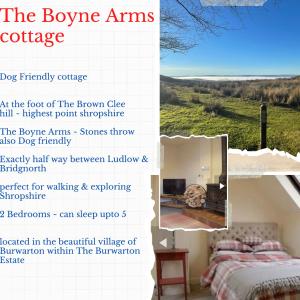 un volantino per il cottage Bowingarms con un letto di Burwarton cottage a Burwarton