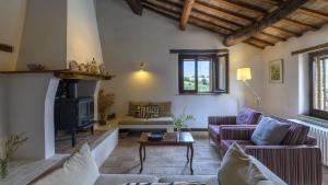 a living room with two couches and a fireplace at Ca Lucciola 12 by Marche Holiday Villas in Montemaggiore al Metauro