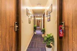 a corridor with potted plants in a hallway at FabHotel RK International - Nr Mumbai International Airport in Mumbai