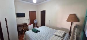 a bedroom with a bed and a desk and a television at Canto da Árvore in Brasilia