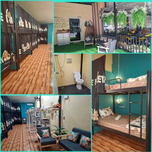 a collage of pictures of a room with bunk beds at So Cute Hostel, Kai Bae, Koh Chang in Trat