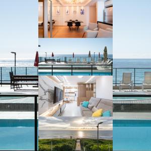 eine Collage mit Fotos eines Hauses in der Unterkunft Aptos completos com vista mar pé na areia em Barra Velha em condomínio Resort com Spa, Piscina, quadra de futebol, Sala de jogos, brinquedoteca, Complexo com diversos comércios in Barra Velha