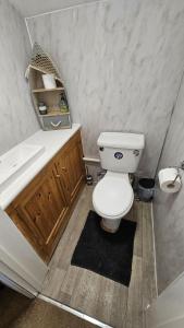 a bathroom with a white toilet and a sink at Pepperpot in Portreath