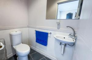 a white bathroom with a toilet and a sink at The Sandcastle - Apartment in Villa in Witsand +30 photos