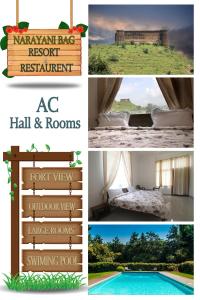 a collage of pictures of a resort and a swimming pool at Narayani Bag Resort & Restaurant 