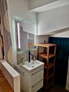 a bathroom with a sink and a mirror at Le Bonaventure - Hypercentre in Périgueux