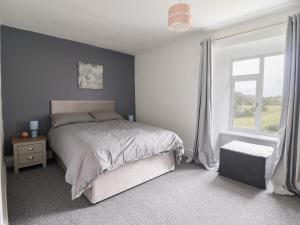 a bedroom with a bed and a window at Plas Yn Bonwm in Carrog
