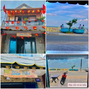 a collage of four pictures of a building with a motorcycle at Homestay Bảo Nhi in Chợ Phước Hải