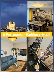 a collage of four pictures of a living room at Reims Center Cathedral View in Reims