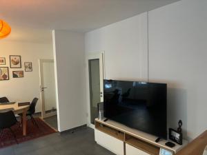 a living room with a large flat screen tv at flatwatermael in Brussels