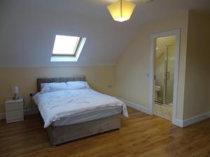 a bedroom with a bed and a skylight at Forrest view in Dunfanaghy