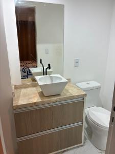 a bathroom with a sink and a toilet at Apartamento albion in Porto Alegre