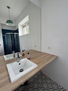 Un baño con un lavabo blanco y un espejo. en Dom Gościnny Lublin, en Lublin