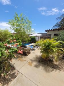 a garden with plants and a swimming pool at Casa Caribe el Yaque in El Yaque
