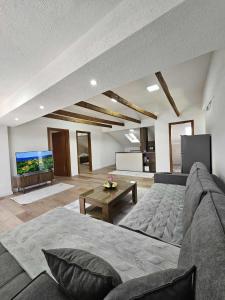 a living room with a couch and a flat screen tv at Visoko Luxury Residence in Biskupići