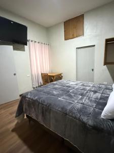 アレキパにあるVallecito Downtown Roomsの大きなベッドとテレビのある寝室