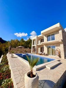 a house with a potted plant next to a swimming pool at Villa Lotos in Budva