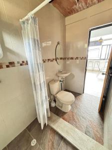 a bathroom with a toilet and a sink and a shower at Entre Montañas in Vergara +19 photos