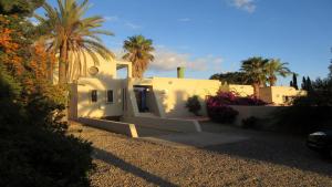 a white house with palm trees in front of it at Villa El Arenal in Níjar