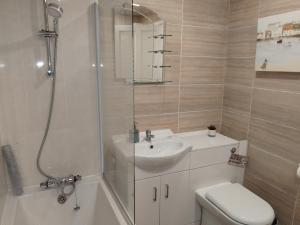 a bathroom with a sink and a toilet and a shower at rosy in Totmonslow