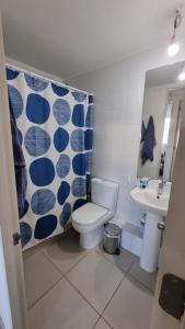 une salle de bain avec toilettes et lavabo dans l'établissement Departamento 2 dormitorios Temuco norte, à Temuco 3 autres photos