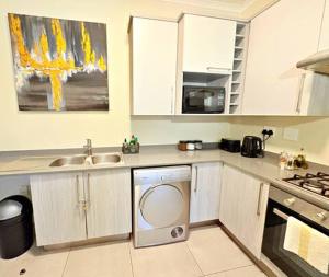 a kitchen with a washing machine in a sink at Elite Executive Suite Midrand in Midrand +4 photos