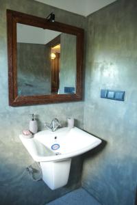 a bathroom with a white sink and a mirror at The Paddy View Villa in Dickwella