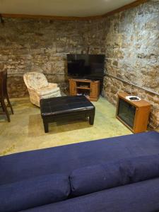 ミルウォーキーにあるCozy Studio on the fashionable East Sideのリビングルーム(ベッド1台、テレビ、ソファ付)