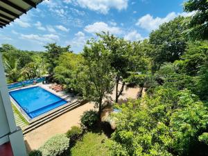an overhead view of a swimming pool and trees at Amelia Resort in Sigiriya +50 photos