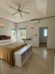 a bedroom with a bed and a ceiling fan at Villas on the Green Cap estate in Gros Islet +25 photos
