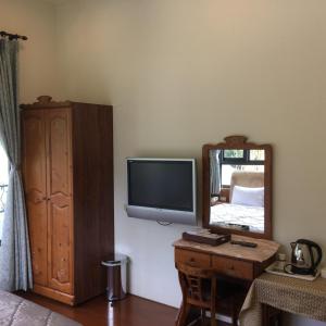埔里闕麒景觀民宿Chill Villa B&B的带电视和镜子的客厅