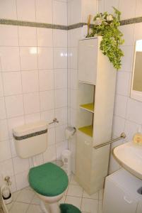Baño pequeño con aseo y lavamanos en Haus Am Waldrand - Ferienwohnung Augustin, en Grafenau
