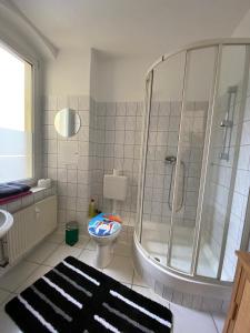 ゲーラにあるBüchner 50のシャワー、トイレ、洗面台を備えたバスルーム