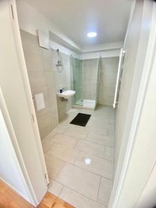 a bathroom with a shower and a sink at Modern 2 Bedroom Apartment in Vienna
