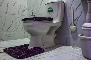 a toilet in a bathroom with a floor mat at Unique by Rose Homes in Nairobi