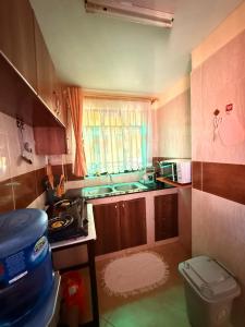 a small kitchen with a sink and a toilet at Zoe Homes-Chic one bedroom near two rivers mall village Marke UN and Embassies along Limuru rd in Ruaka