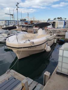 un barco blanco está atracado en un muelle en Victoria, en Valencia