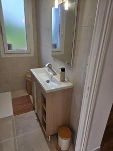 a bathroom with a sink and a mirror at appartement in Lussac-les-Châteaux
